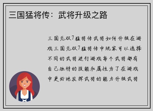 三国猛将传：武将升级之路